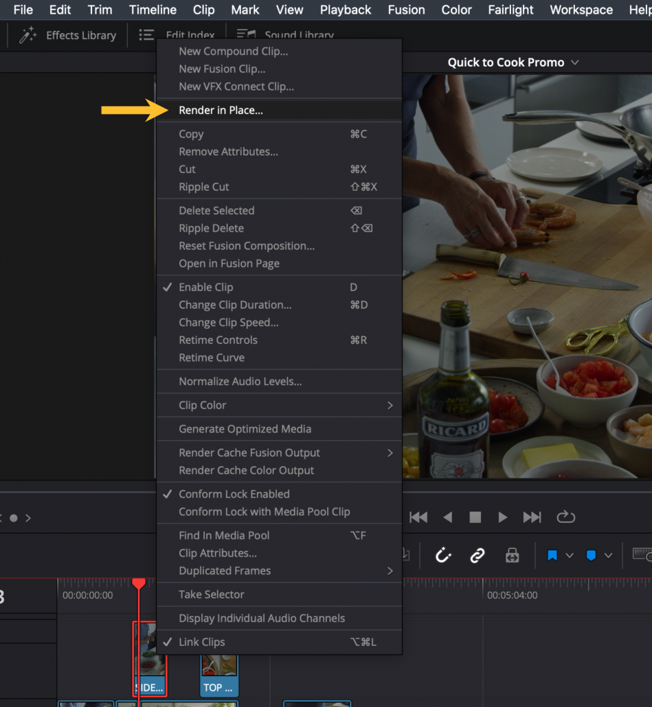 Render in place DaVinci Resolve 17